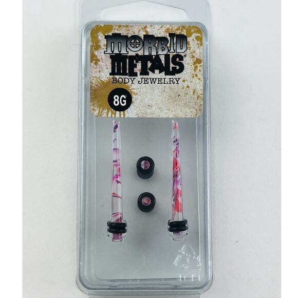 Morbid Metals Pink Marble Black Ear Plug Taper 8G New In Box Unused - Picture 1 of 9